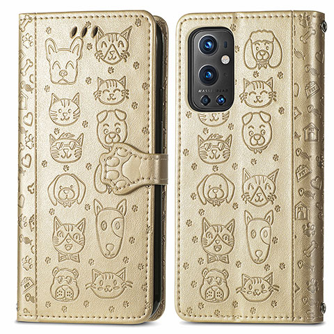 Funda de Cuero Cartera con Soporte Patron de Moda Carcasa S03D para OnePlus 9 Pro 5G Oro