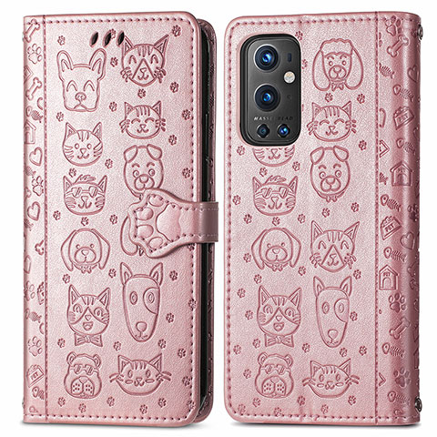 Funda de Cuero Cartera con Soporte Patron de Moda Carcasa S03D para OnePlus 9 Pro 5G Oro Rosa