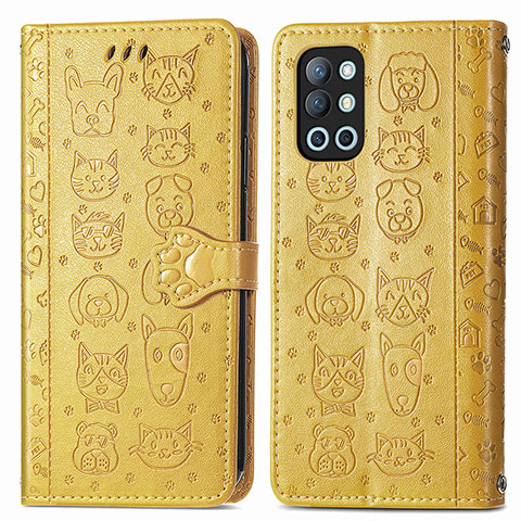 Funda de Cuero Cartera con Soporte Patron de Moda Carcasa S03D para OnePlus 9R 5G Amarillo