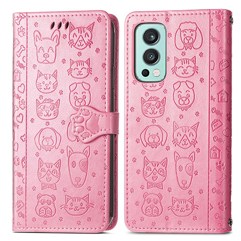 Funda de Cuero Cartera con Soporte Patron de Moda Carcasa S03D para OnePlus Nord 2 5G Rosa