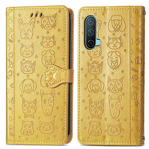 Funda de Cuero Cartera con Soporte Patron de Moda Carcasa S03D para OnePlus Nord CE 5G Amarillo