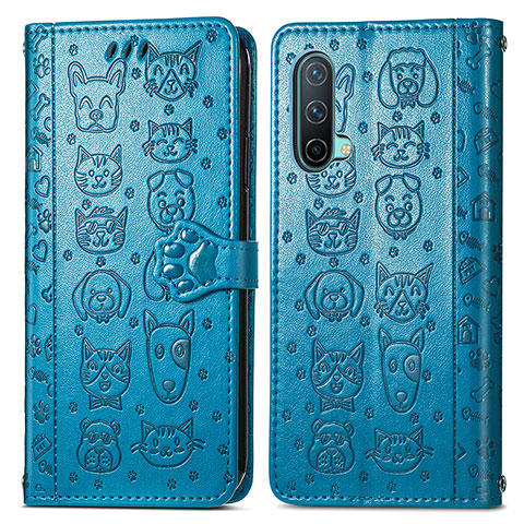 Funda de Cuero Cartera con Soporte Patron de Moda Carcasa S03D para OnePlus Nord CE 5G Azul