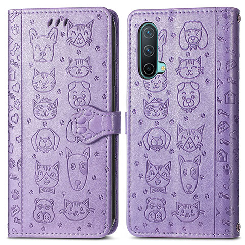 Funda de Cuero Cartera con Soporte Patron de Moda Carcasa S03D para OnePlus Nord CE 5G Morado