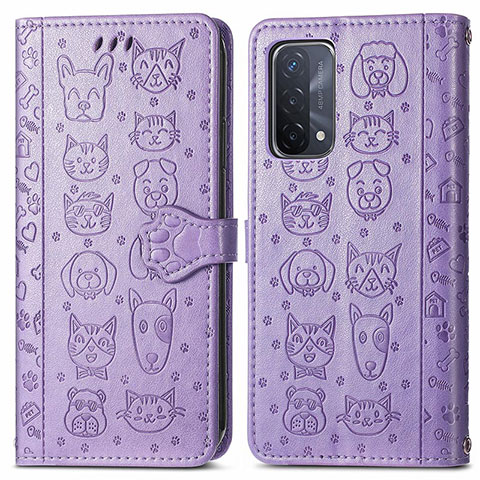 Funda de Cuero Cartera con Soporte Patron de Moda Carcasa S03D para OnePlus Nord N200 5G Morado