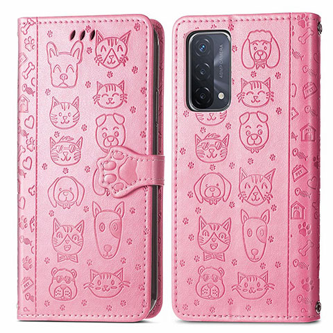 Funda de Cuero Cartera con Soporte Patron de Moda Carcasa S03D para OnePlus Nord N200 5G Rosa