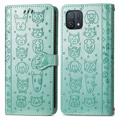 Funda de Cuero Cartera con Soporte Patron de Moda Carcasa S03D para Oppo A16e Verde