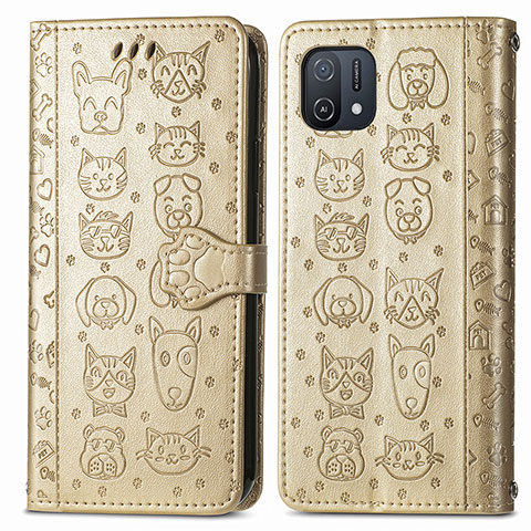 Funda de Cuero Cartera con Soporte Patron de Moda Carcasa S03D para Oppo A16K Oro