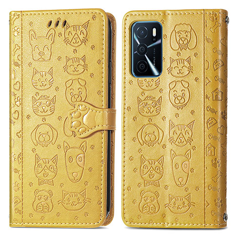 Funda de Cuero Cartera con Soporte Patron de Moda Carcasa S03D para Oppo A16s Amarillo