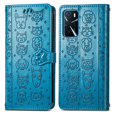 Funda de Cuero Cartera con Soporte Patron de Moda Carcasa S03D para Oppo A16s Azul