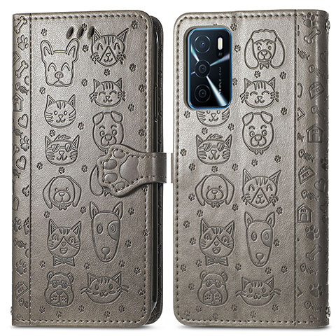 Funda de Cuero Cartera con Soporte Patron de Moda Carcasa S03D para Oppo A16s Gris