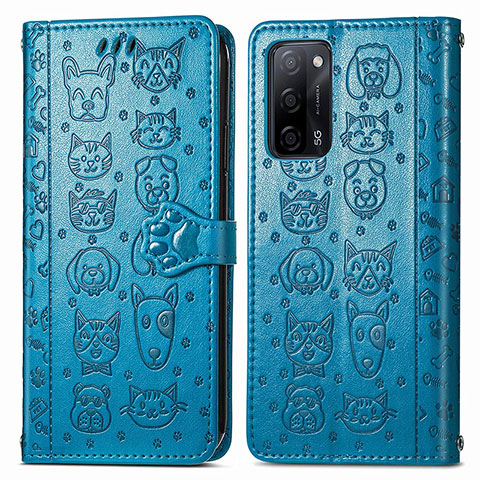 Funda de Cuero Cartera con Soporte Patron de Moda Carcasa S03D para Oppo A53s 5G Azul