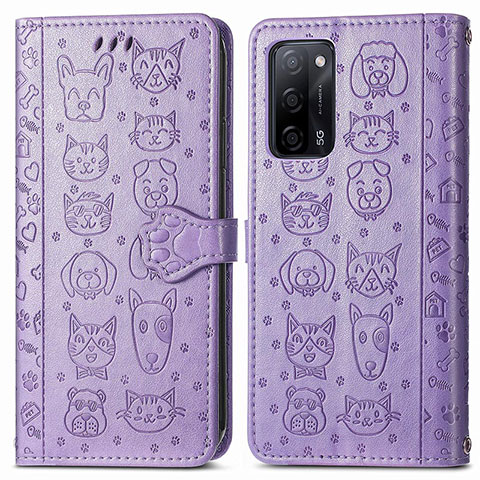 Funda de Cuero Cartera con Soporte Patron de Moda Carcasa S03D para Oppo A53s 5G Morado