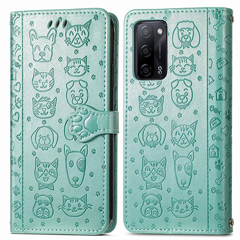 Funda de Cuero Cartera con Soporte Patron de Moda Carcasa S03D para Oppo A53s 5G Verde