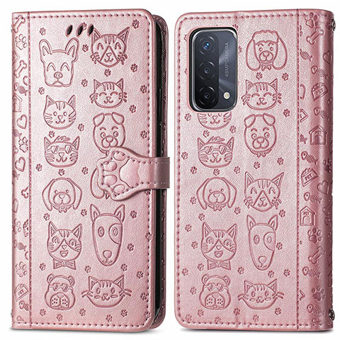 Funda de Cuero Cartera con Soporte Patron de Moda Carcasa S03D para Oppo A54 5G Oro Rosa