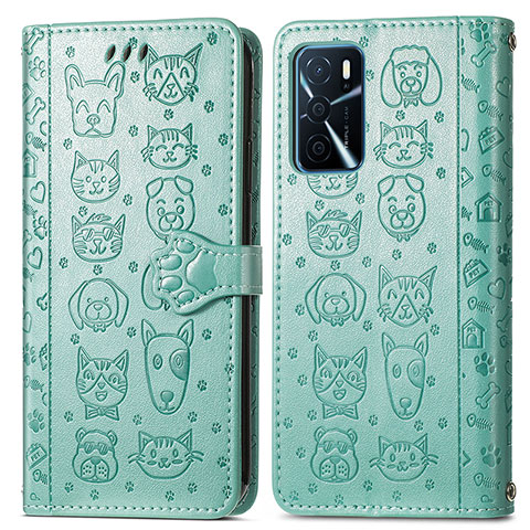 Funda de Cuero Cartera con Soporte Patron de Moda Carcasa S03D para Oppo A54s Verde