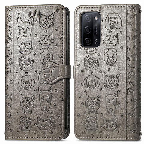 Funda de Cuero Cartera con Soporte Patron de Moda Carcasa S03D para Oppo A55 5G Gris