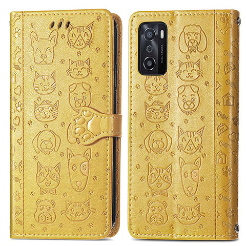 Funda de Cuero Cartera con Soporte Patron de Moda Carcasa S03D para Oppo A55S 5G Amarillo