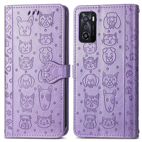 Funda de Cuero Cartera con Soporte Patron de Moda Carcasa S03D para Oppo A55S 5G Morado