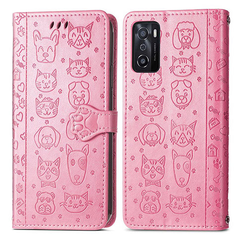 Funda de Cuero Cartera con Soporte Patron de Moda Carcasa S03D para Oppo A55S 5G Rosa