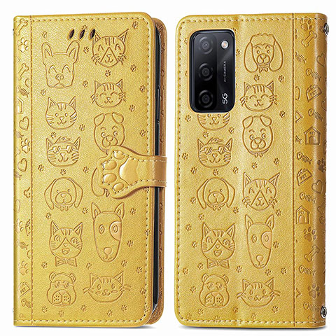 Funda de Cuero Cartera con Soporte Patron de Moda Carcasa S03D para Oppo A56 5G Amarillo