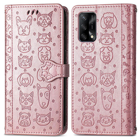 Funda de Cuero Cartera con Soporte Patron de Moda Carcasa S03D para Oppo A74 4G Oro Rosa