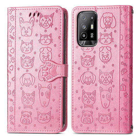 Funda de Cuero Cartera con Soporte Patron de Moda Carcasa S03D para Oppo A94 5G Rosa