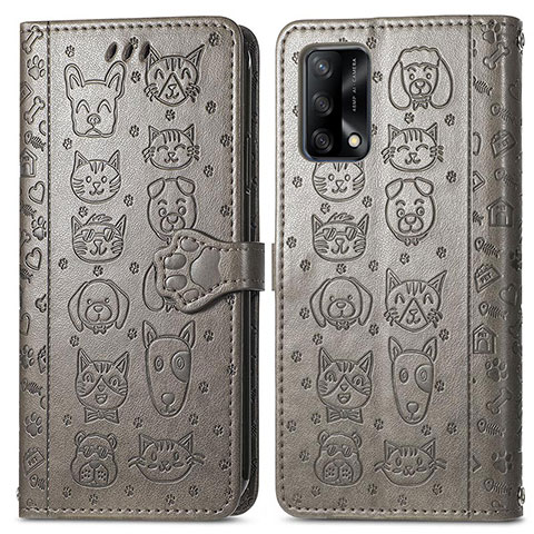 Funda de Cuero Cartera con Soporte Patron de Moda Carcasa S03D para Oppo A95 4G Gris