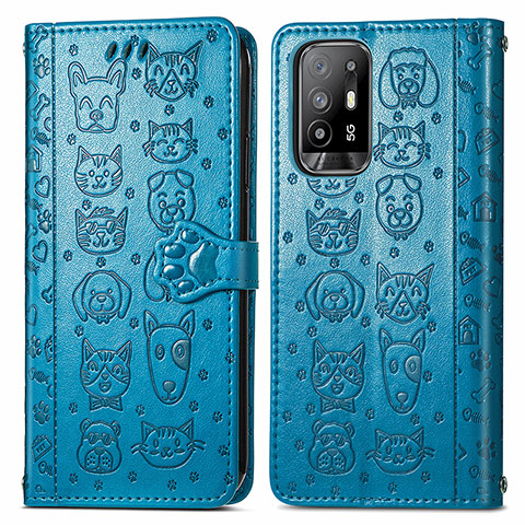 Funda de Cuero Cartera con Soporte Patron de Moda Carcasa S03D para Oppo A95 5G Azul