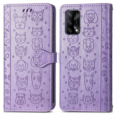 Funda de Cuero Cartera con Soporte Patron de Moda Carcasa S03D para Oppo F19 Morado