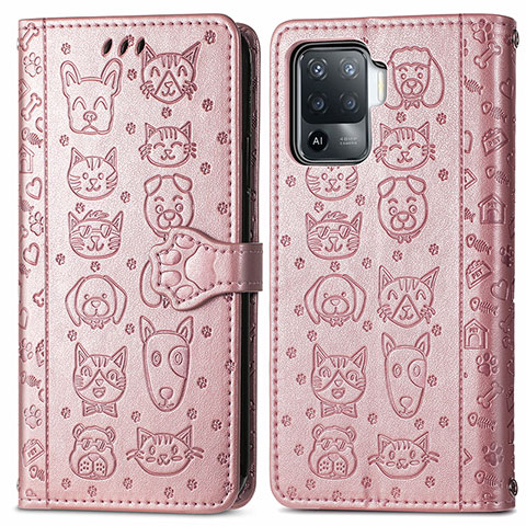 Funda de Cuero Cartera con Soporte Patron de Moda Carcasa S03D para Oppo F19 Pro Oro Rosa