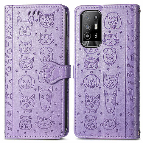 Funda de Cuero Cartera con Soporte Patron de Moda Carcasa S03D para Oppo F19 Pro+ Plus 5G Morado