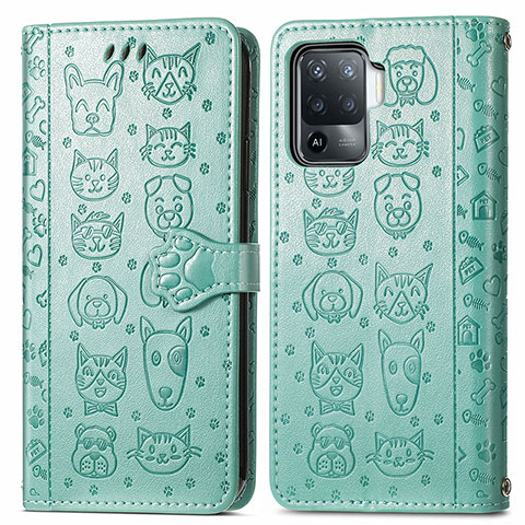 Funda de Cuero Cartera con Soporte Patron de Moda Carcasa S03D para Oppo F19 Pro Verde