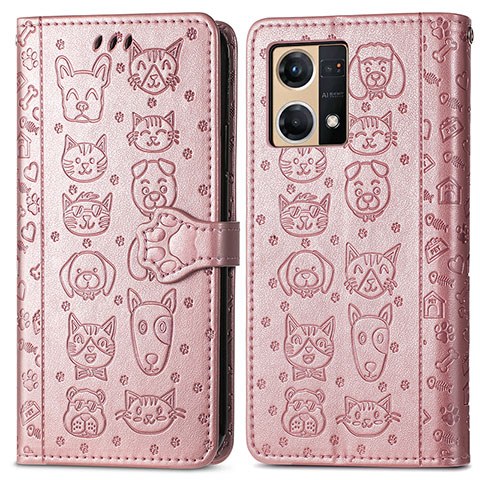 Funda de Cuero Cartera con Soporte Patron de Moda Carcasa S03D para Oppo F21 Pro 4G Oro Rosa