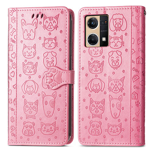 Funda de Cuero Cartera con Soporte Patron de Moda Carcasa S03D para Oppo F21 Pro 4G Rosa