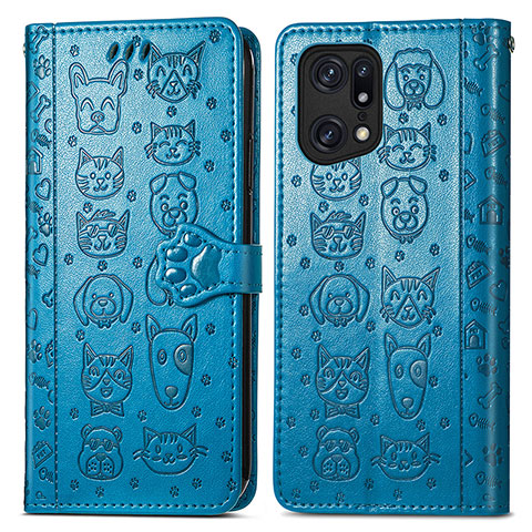 Funda de Cuero Cartera con Soporte Patron de Moda Carcasa S03D para Oppo Find X5 Pro 5G Azul