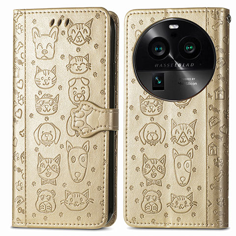 Funda de Cuero Cartera con Soporte Patron de Moda Carcasa S03D para Oppo Find X6 5G Oro