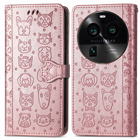 Funda de Cuero Cartera con Soporte Patron de Moda Carcasa S03D para Oppo Find X6 5G Oro Rosa