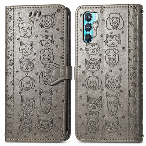 Funda de Cuero Cartera con Soporte Patron de Moda Carcasa S03D para Oppo K9 Pro 5G Gris