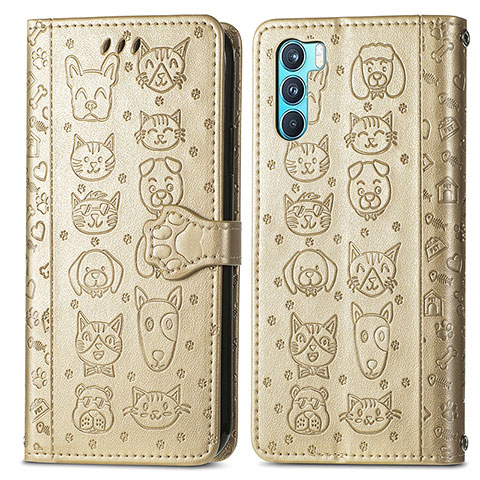 Funda de Cuero Cartera con Soporte Patron de Moda Carcasa S03D para Oppo K9 Pro 5G Oro