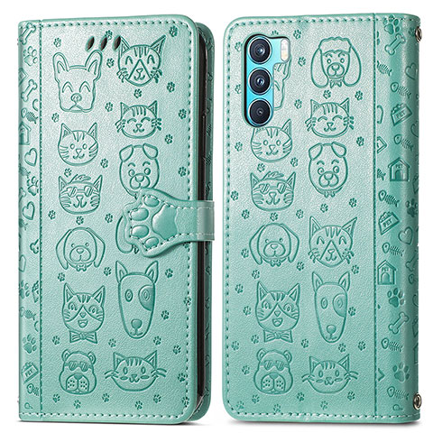 Funda de Cuero Cartera con Soporte Patron de Moda Carcasa S03D para Oppo K9 Pro 5G Verde