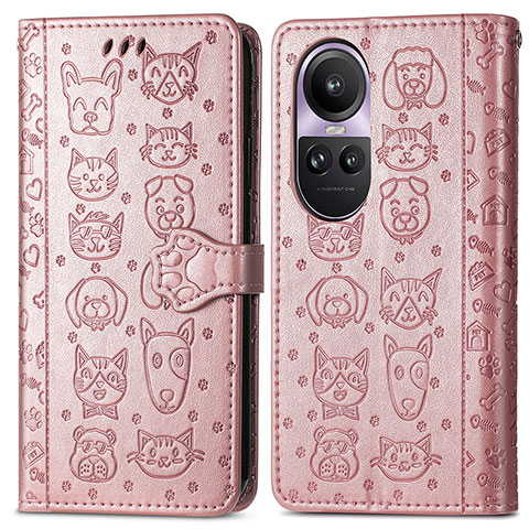 Funda de Cuero Cartera con Soporte Patron de Moda Carcasa S03D para Oppo Reno10 5G Oro Rosa