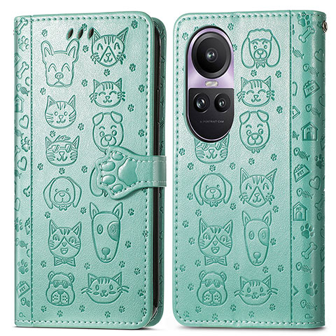 Funda de Cuero Cartera con Soporte Patron de Moda Carcasa S03D para Oppo Reno10 Pro 5G Verde