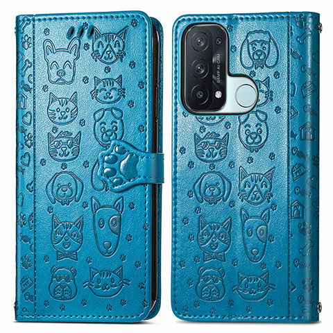 Funda de Cuero Cartera con Soporte Patron de Moda Carcasa S03D para Oppo Reno5 A Azul