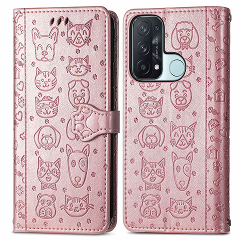 Funda de Cuero Cartera con Soporte Patron de Moda Carcasa S03D para Oppo Reno5 A Oro Rosa