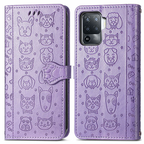 Funda de Cuero Cartera con Soporte Patron de Moda Carcasa S03D para Oppo Reno5 F Morado