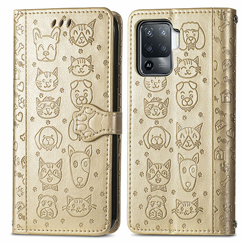 Funda de Cuero Cartera con Soporte Patron de Moda Carcasa S03D para Oppo Reno5 F Oro