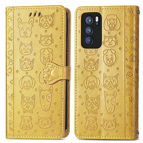 Funda de Cuero Cartera con Soporte Patron de Moda Carcasa S03D para Oppo Reno6 Pro 5G India Amarillo