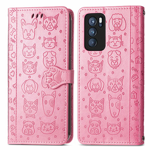 Funda de Cuero Cartera con Soporte Patron de Moda Carcasa S03D para Oppo Reno6 Pro 5G India Rosa