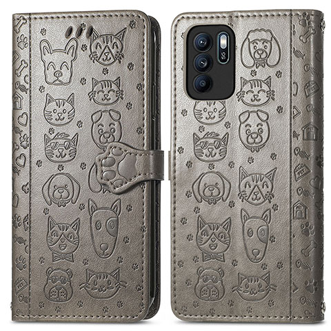 Funda de Cuero Cartera con Soporte Patron de Moda Carcasa S03D para Oppo Reno6 Z 5G Gris