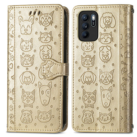 Funda de Cuero Cartera con Soporte Patron de Moda Carcasa S03D para Oppo Reno6 Z 5G Oro